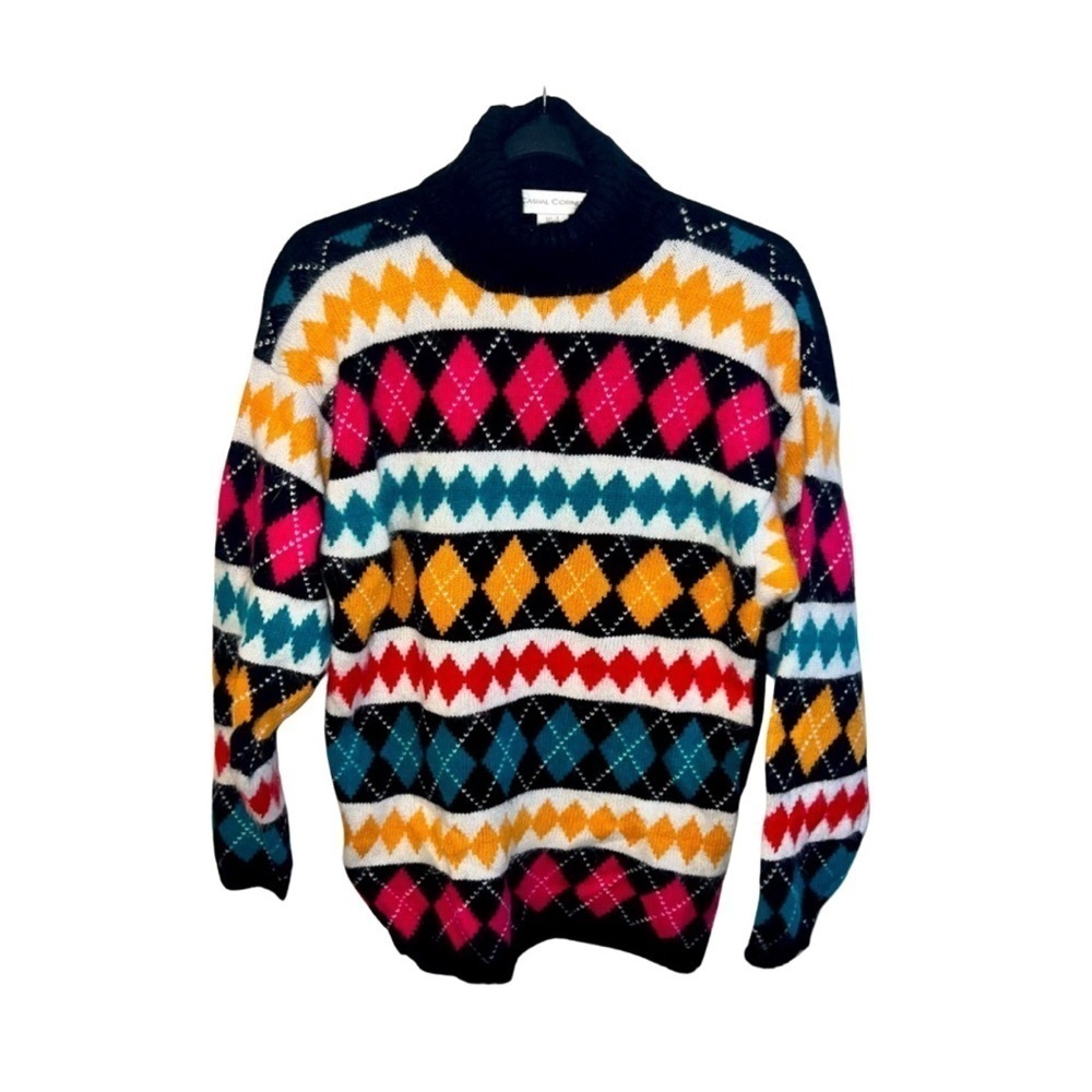 Vintage Casual Corner Colorful Argyle Knit Sweater - Size L